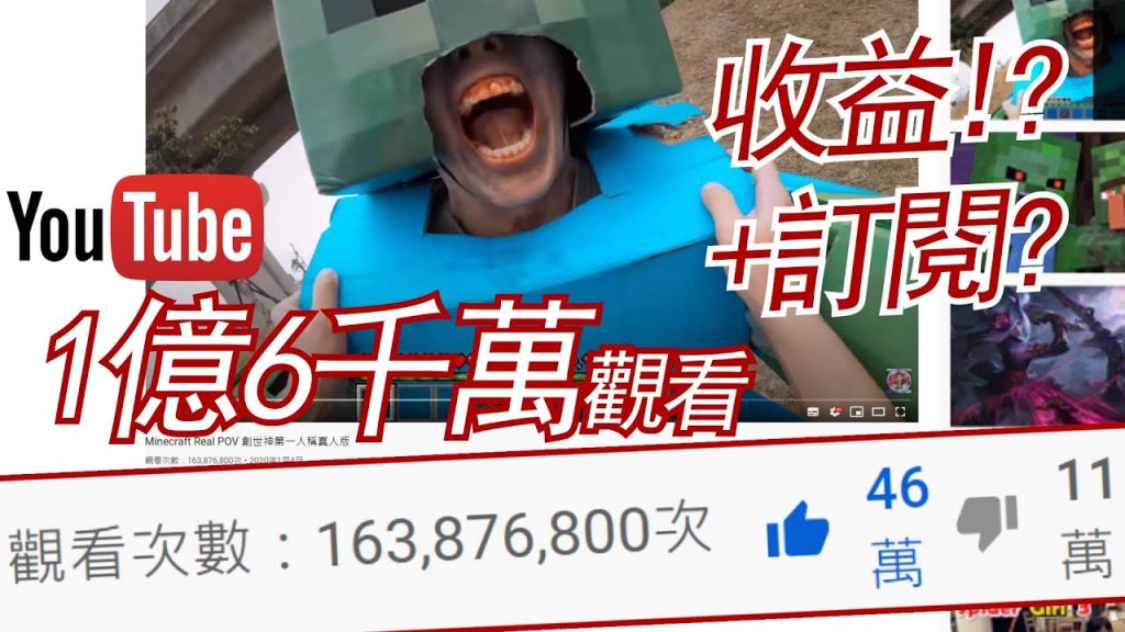 1億6千萬觀看的影片可以賺多少錢