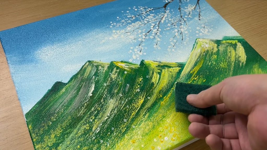 Painting Brilliant Green Mountains / Easy Acrylic Painting