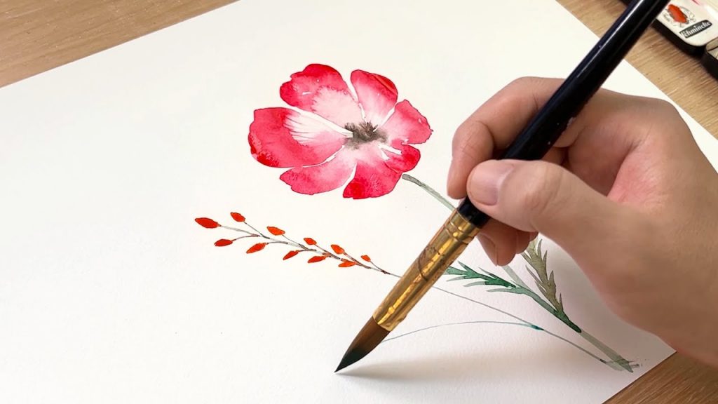 Watercolor basic painting using two brushes