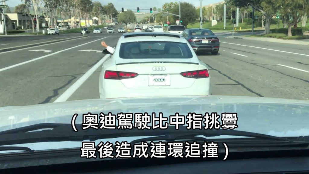 奧迪開車故意刻意還比中指恨惡最後,要害成一團(英文)