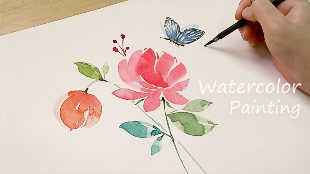 Watercolor Painting Flowers and Butterfly (The Trip of Mind)