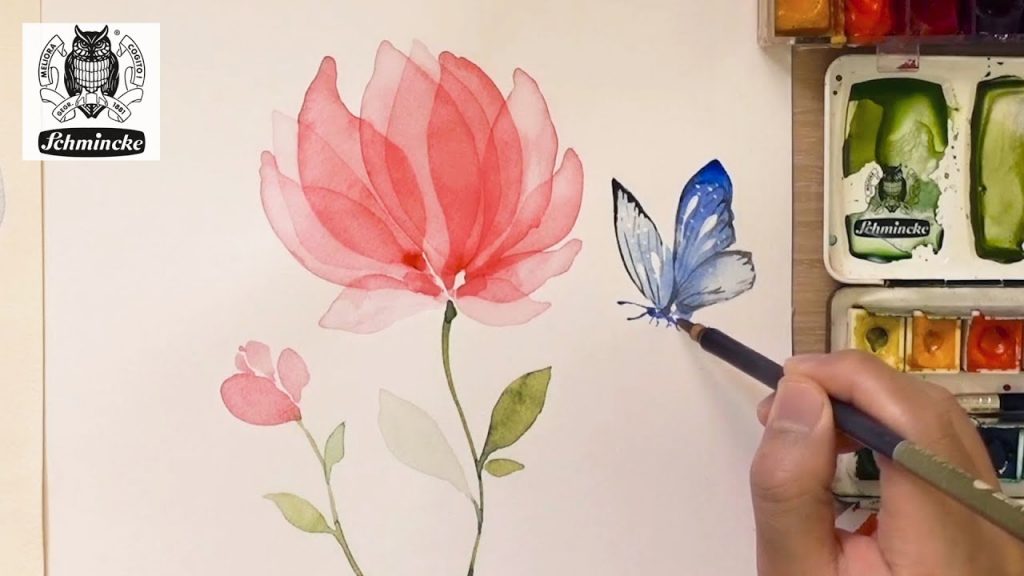 Transparent Flower & Butterfly / Watercolor painting technique