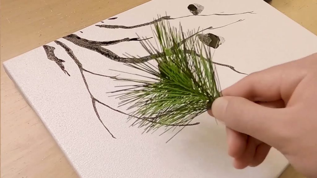 Pine branch and pine needles painting technique for beginners