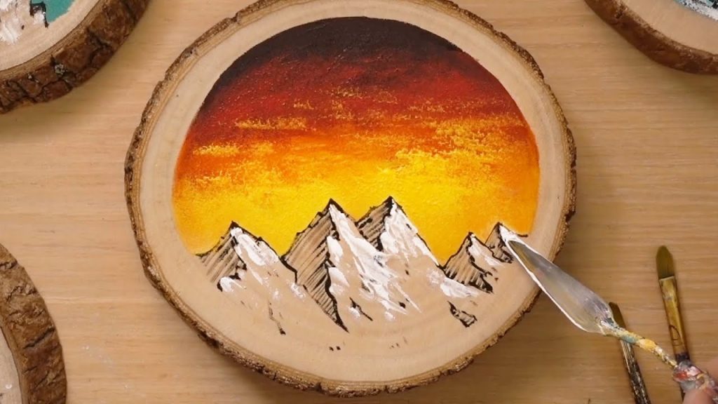 How to draw snowy mountains on wood slice | Simple painting technique