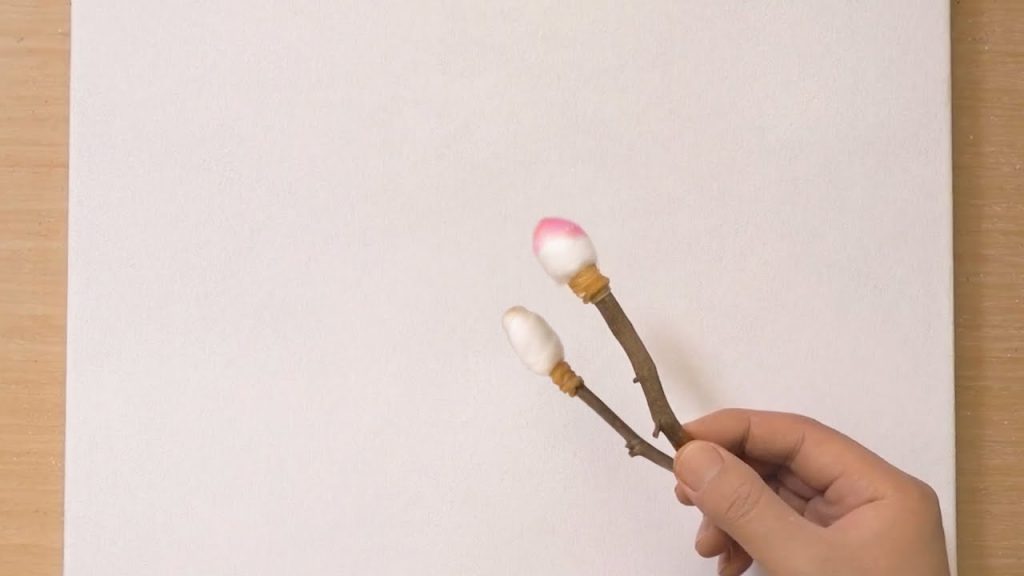 Cotton pear branch / Wrapping sponge texture painting technique / Acrylic painting