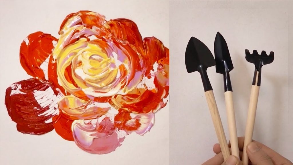 How to paint a rose / Gardening tool painting technique / Easy creative art