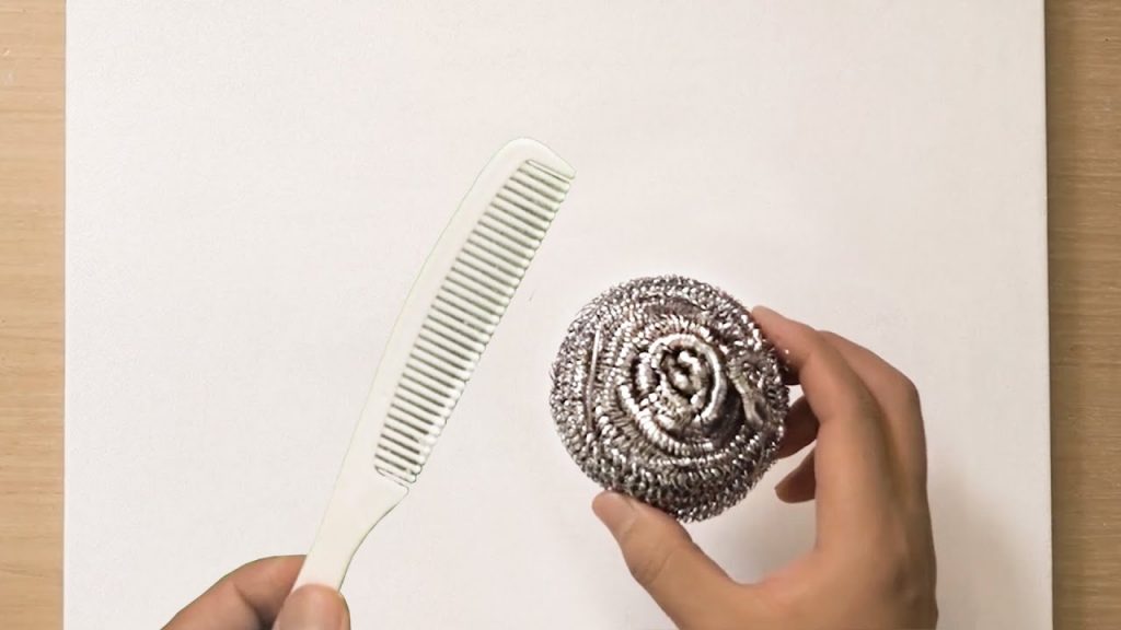 Iron scrubber painting / Soft summer landscape / Creative painting technique