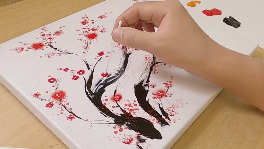 3 Tools Cherry Blossom Painting / Easy Acrylic Painting Technique