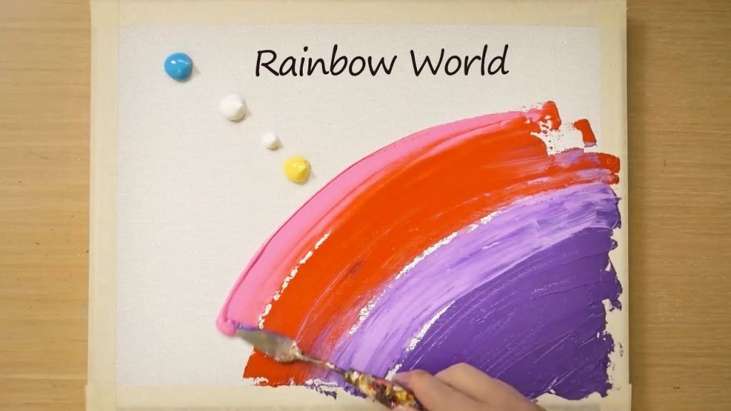 Rainbow World Painting / Blue Mountain / Easy Masking Tape Painting