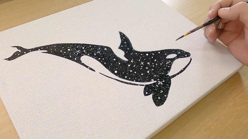 Whale, give me a hug / Acrylic painting / Label sticker paper painting technique