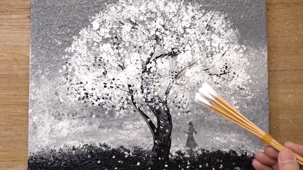 White Inner World / Dense Painting with Q-tips / Acrylic Painting Step by Step