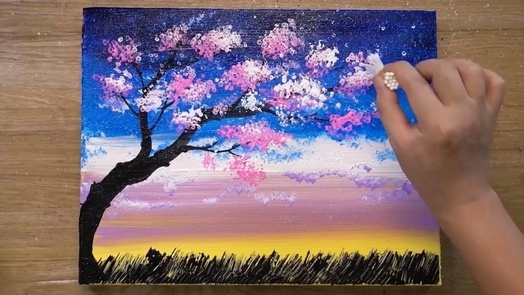 How to paint a Cherry Blossom Tree / Easy Acrylic Painting / Ordinary Objects Art