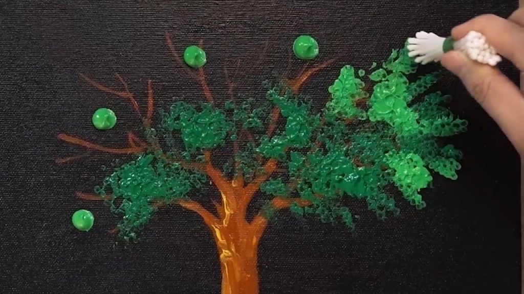 Green Love / Acrylic Painting / Easy Q-tips Painting Technique