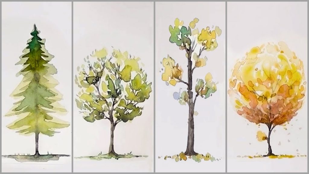 How to Paint 4 Different Trees for Beginners / Easy Watercolor Panting Technique #485