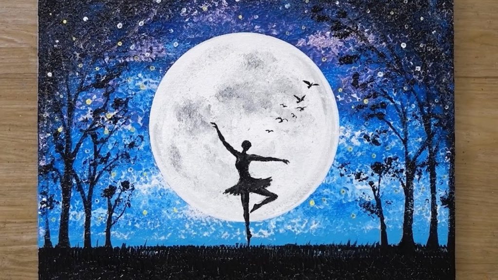 How to draw a girl dancing under moonlight / Acrylic Painting #483