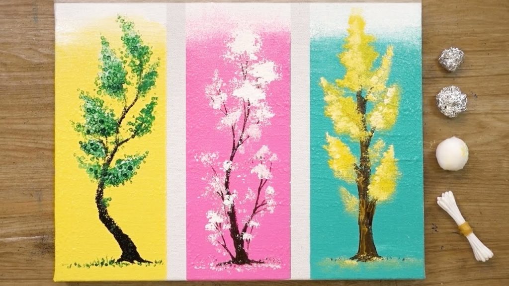 How to Paint 3 Different Trees for Beginners / Easy Acrylic Painting Techniques #477