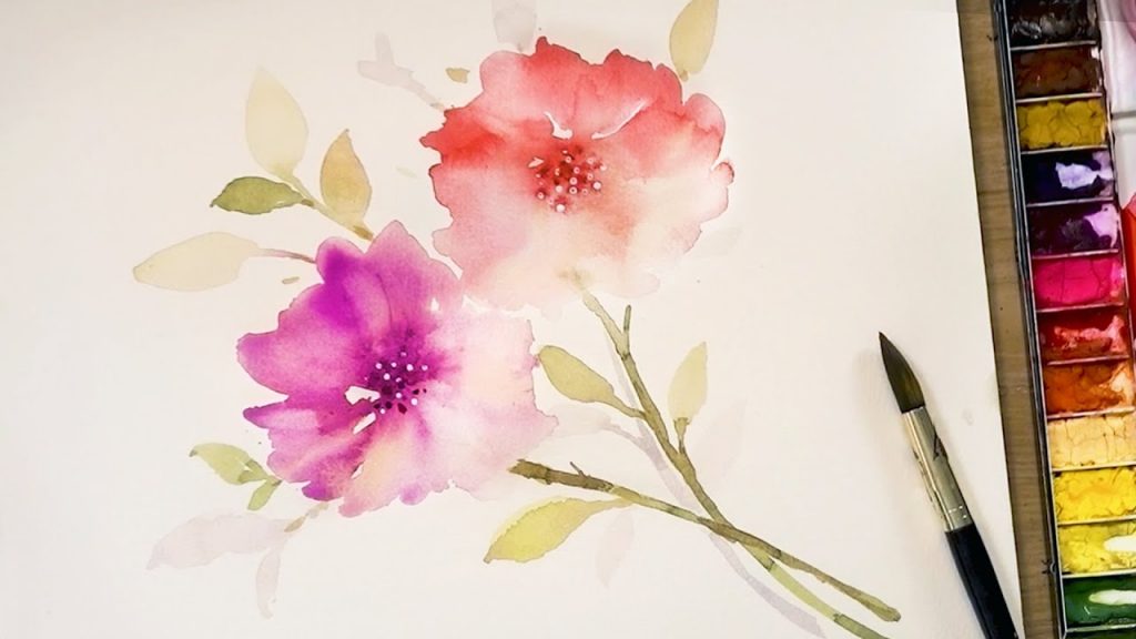 Watercolor flower painting wet into wet #475