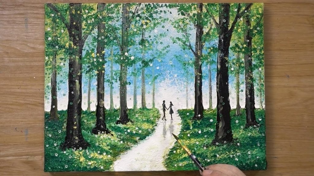 Walking in Green Forest / Cotton Swabs Painting Technique #473