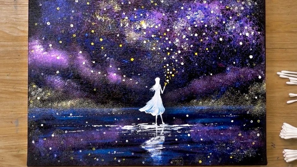 How to paint a moonlight girl with 1 million stars / Acrylic painting technique #467