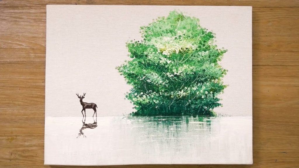 Painting a Tree in Acrylics / Deer painting / Cotton Swabs Painting Technique #463