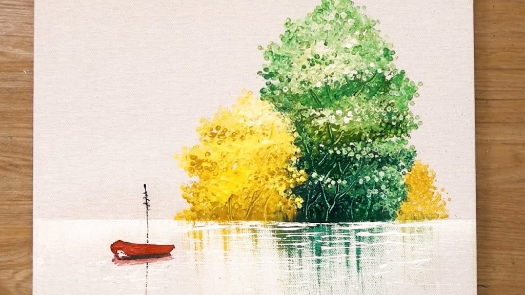 Painting a Red Boat and Trees / Acrylic painting technique #456