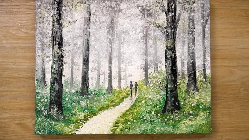 Couple Walking in a Foggy Forest / Cotton Swabs Painting Technique #455