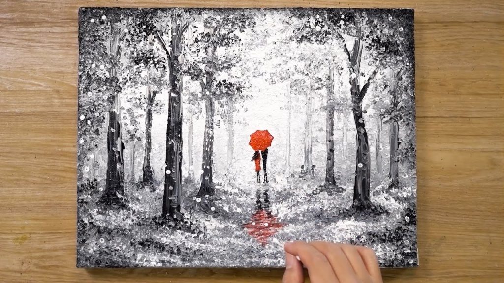 ‘Red Umbrella’ Cotton Swabs Painting Technique #420