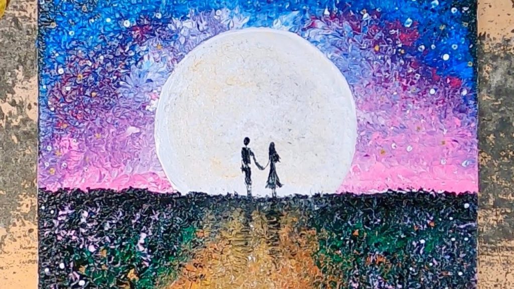 Aluminum painting technique / How to draw a couple under moonlight