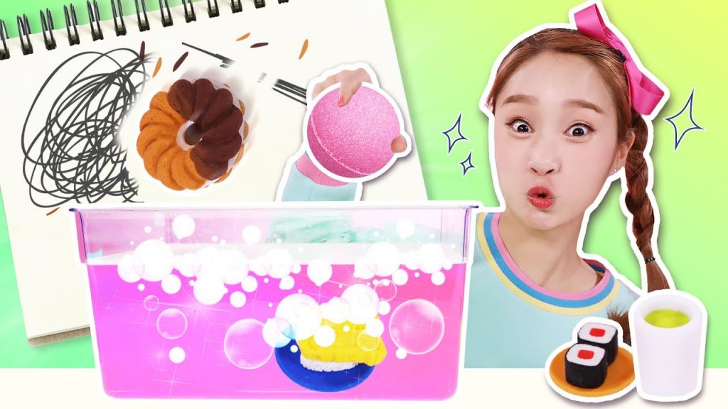 泡澡球裡出來了甜甜圈?神奇有趣的壽司橡皮擦驚喜泡澡球玩具-基尼